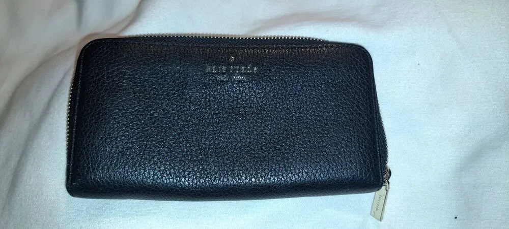Kate Spade New York Black Pebbled Leather Zip Around Continental Wallet